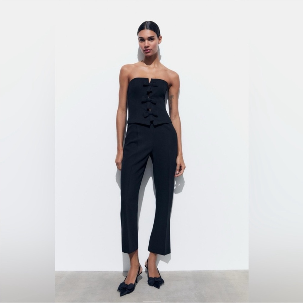 Zara Strapless Black Bow Tailored Jumpsuit XS